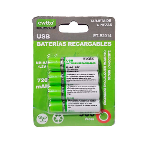 620147 BATERIAS RECARGABLE USB AA EWTTO 720MAH 0