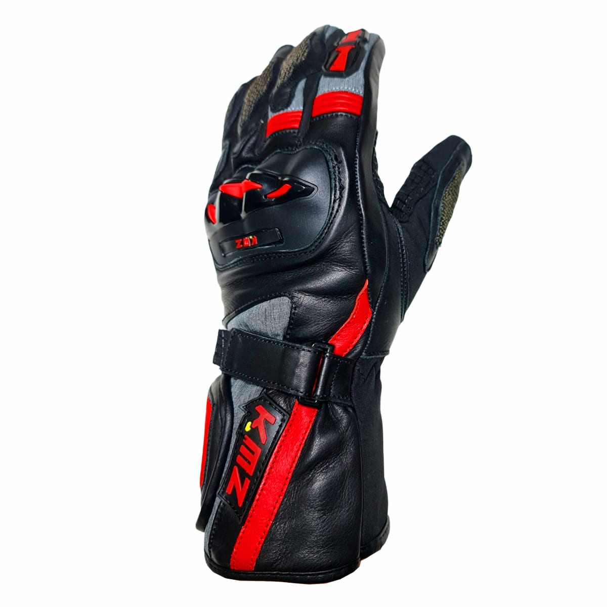 GUANTE CUERO KMZ FORBIDEN NEGRO/ROJO1