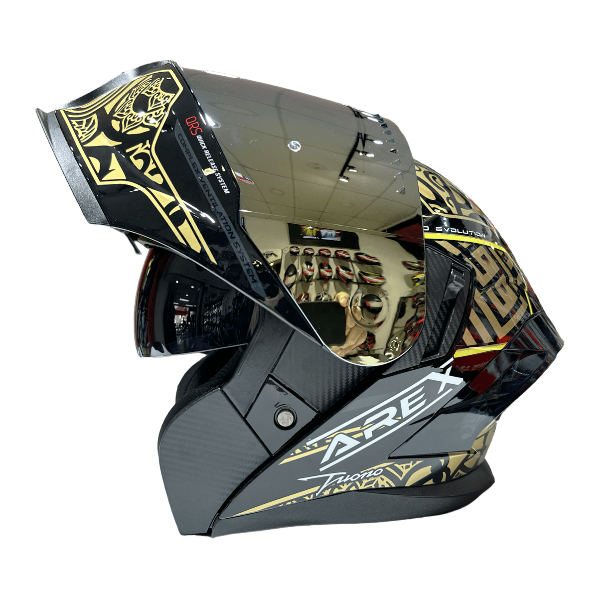CASCO ABATIBLE AREX MR-903 EDGE NEGRO DORADO6