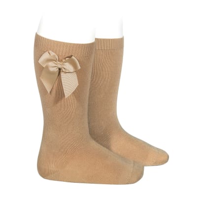 Calcetin Alto Algodon con Lazo Lateral Camel