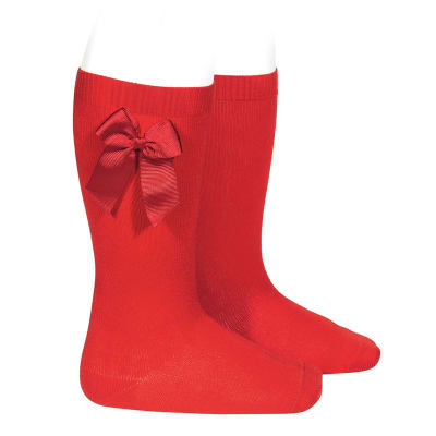 Calcetin Alto Algodon con Lazo Lateral Rojo