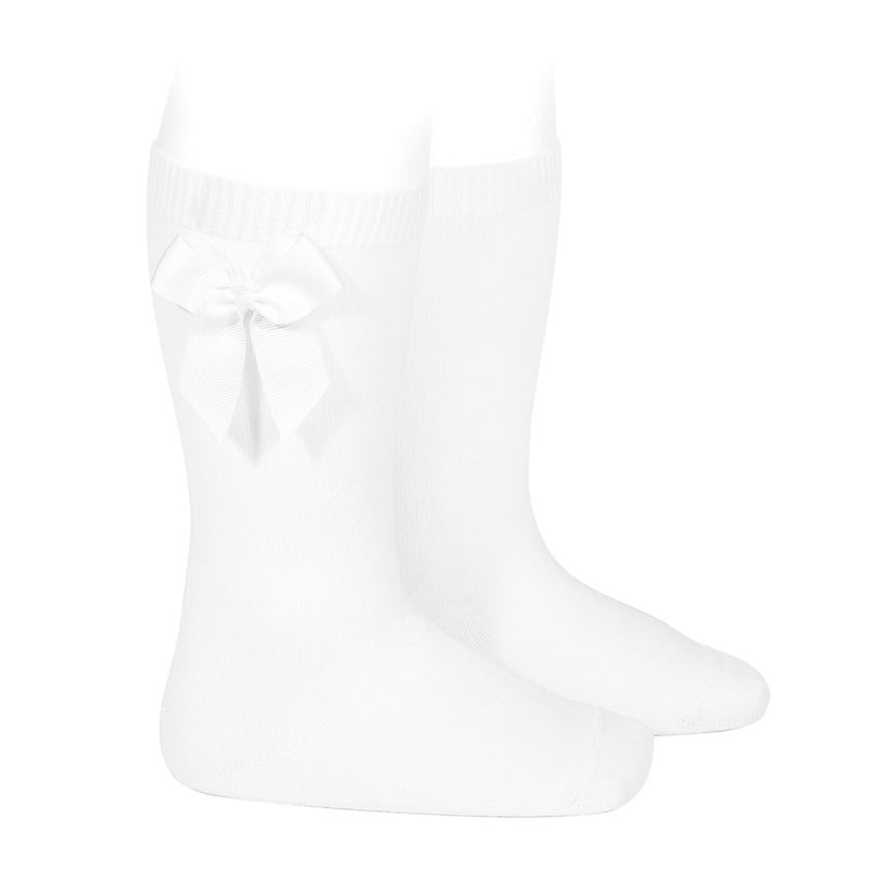 Calcetín Alto Algodón con Lazo Lateral Blanco1