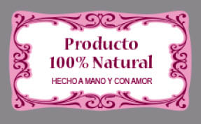 PV2 Etiqueta (x8) 3.6 x 2.0 Producto Natural Hecho a Mano con Amor ROSADA