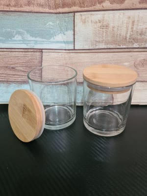POTE DE VIDRIO 200 ML TAPA MADERA1