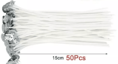 PACK 50 UNIDADES PABILO ENCERADO CON OJALILLO 15 CM