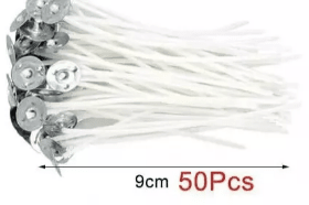 PACK 50 UNIDADES PABILO ENCERADO CON OJALILLO 9 CM1