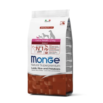 Monge Canine adult extra small cordero, arroz y papa 2.5 Kg