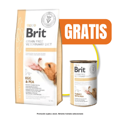 Pack Brit GF Veterinary Diet dog Hepatic 12 Kg + Alimento Húmedo Gratis