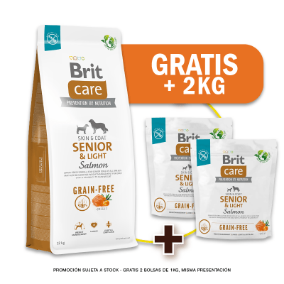 Pack Brit Care Grain - Free Senior & Light Salmon & Potato 12 Kg + 2kg GRATIS