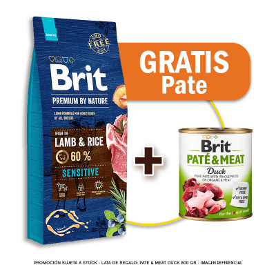 Pack Brit Premium By Nature Sensitive Lamb 15 Kg + Brit Pate & Meat Duck 800g