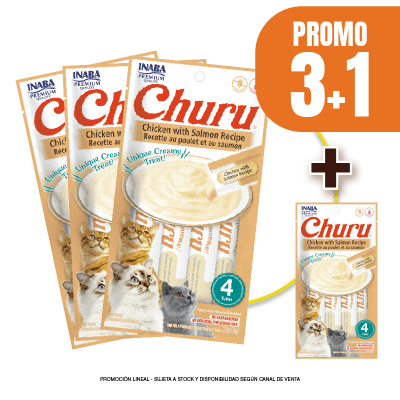 Pack Snacks Churu de pollo con salmon (1 paquete contiene 4 tubos) (3+1)