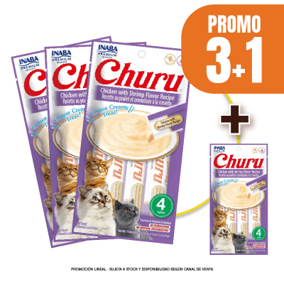 Pack Snacks Churu de pollo y camarón (4 unidades) (3+1)