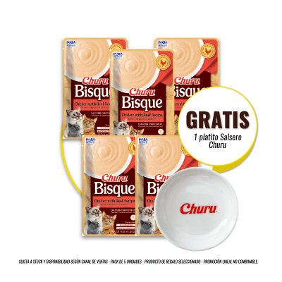 Pack Churu Bisque chicken with beef 40 gr (5un) + Platito Sopero de regalo