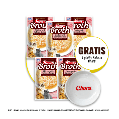 Pack Churu Broth chicken with salmon 50 gr (5un) + Platito Sopero de regalo