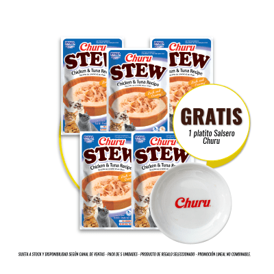 Pack Churu Stew chicken & tuna 40 gr (5un) + Platito Sopero de regalo