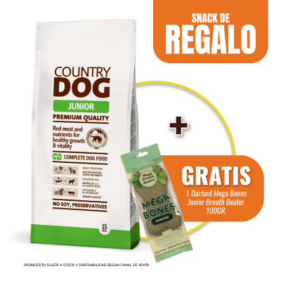 Pack Country Dog Junior 15 kg + Snack Darford Breath Beater 100g GRATIS