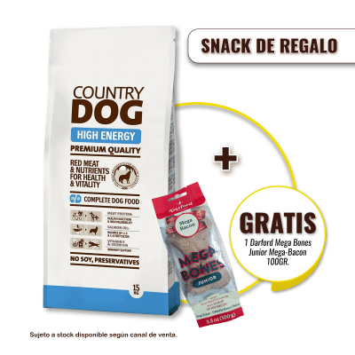 Pack Country dog High Energy 15 Kg + Snack Darford Mega Bones 100g GRATIS