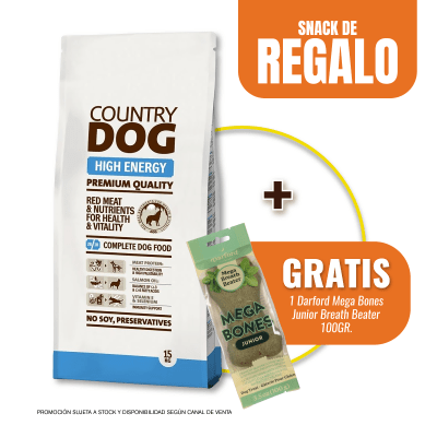 Pack Country dog High Energy 15 Kg + Snack Darford Breath Beater 100g GRATIS