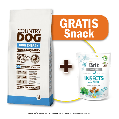 Pack Country dog High Energy 15 Kg + Snack Brit Insects GRATIS