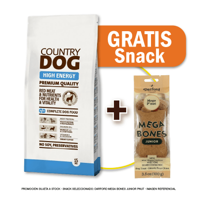 Pack Country dog High Energy 15 Kg + Snack Darford Junior Pnut 100g GRATIS