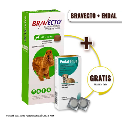 Pack Bravecto (10 -20 ) Kg + 2 pastillas Endal