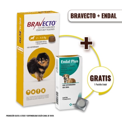 Pack Bravecto (2 - 4.5 ) Kg Kg + 1 pastilla Endal