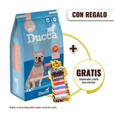 Pack Ducca Sensitive todas las razas 7 kg + Dispensador y Bolsas para Excretas Gratis