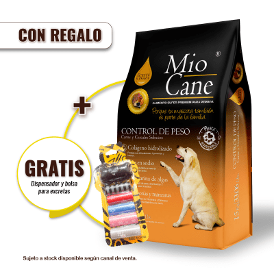 Pack Mio Cane Super Premium Control de Peso 15 kg + Dispensador y Bolsas para Excretas Gratis