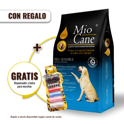 Pack Mio Cane Super Premium Piel Sensible 15 kg + Dispensador y Bolsas para Excretas Gratis