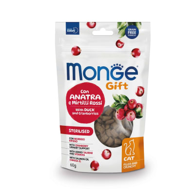 Monge Gift Filled And Crunchy Sterilised Cat (Pato+Arandanos) 60 gr