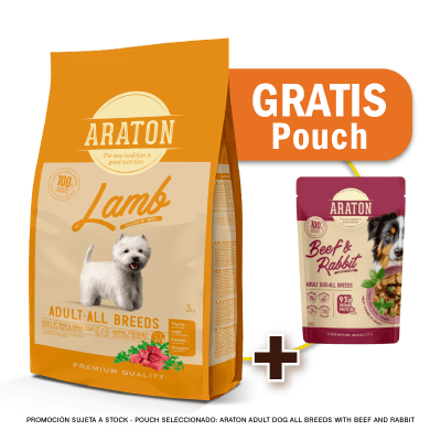 Pack Araton dog Adult Lamb All Breeds 3 Kg + Pouch de Regalo