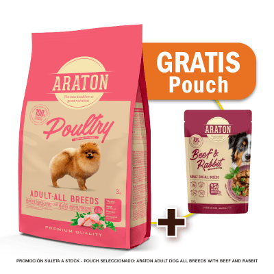 Pack Araton dog adulto Poultry all breeds 3 Kg + Pouch de Regalo