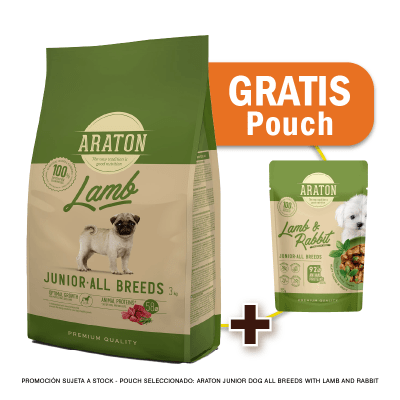 Pack Araton dog Junior Lamb All Breeds 3 Kg + Pouch de Regalo