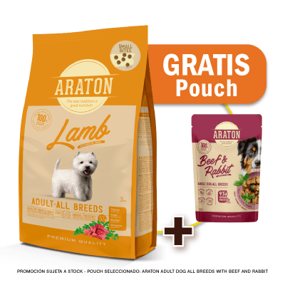 Pack Araton dog Adult Small Bite Lamb 3 Kg + Pouch de Regalo