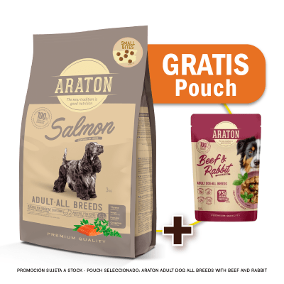 Pack Araton dog adulto Small Bites salmon 3 Kg + Pouch de Regalo