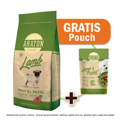 Pack Araton dog Junior Lamb All Breeds 15 Kg + Pouch de Regalo