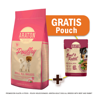 Pack Araton dog adulto Poultry all breeds 15 Kg + Pouch de Regalo
