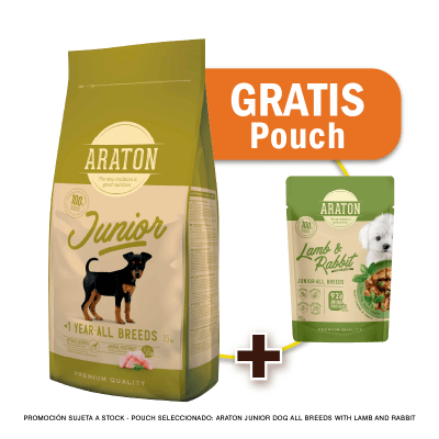 Pack Araton dog Junior All Breeds pollo, pato y pavo 15 Kg + Pouch de Regalo