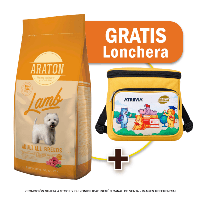 Pack Araton dog Adult Lamb All Breeds 15 Kg + Lonchera Gratis