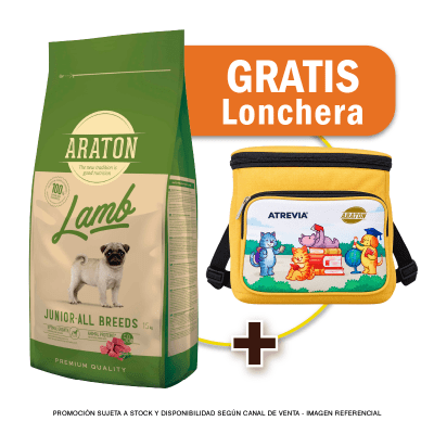 Pack Araton dog Junior Lamb All Breeds 15 Kg + Lonchera Gratis