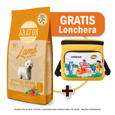 Pack Araton dog Adult Small Bite Lamb 15 Kg + Lonchera Gratis