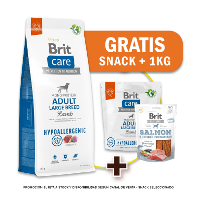 Pack Brit Care Adult Large Breed Lamb & Rice 12kg + 1kg GRATIS + Snack