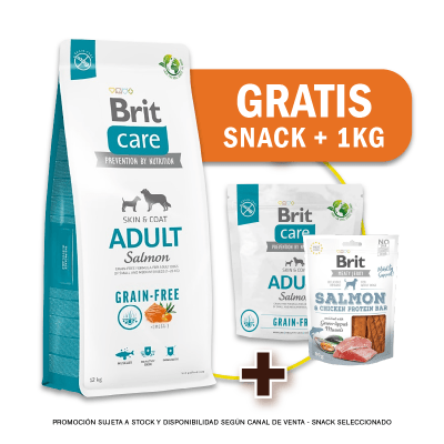 Pack Brit Care GF Adult Salmon & Potato 12 Kg + 1kg GRATIS + Snack