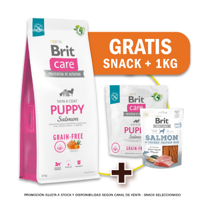 Pack Brit Care GF Puppy Salmon & Potato 12 Kg + 1kg GRATIS + Snack