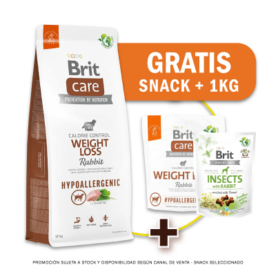 Pack Brit Care Weight Loss Rabbit & Rice 12 Kg + 1kg GRATIS + Snack