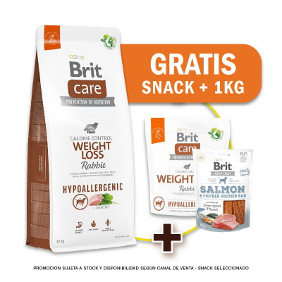 Pack Brit Care Weight Loss Rabbit & Rice 12 Kg + 1kg GRATIS + Snack