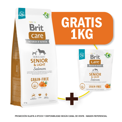 Pack Brit Care Grain - Free Senior & Light Salmon & Potato 12 Kg + 1kg GRATIS