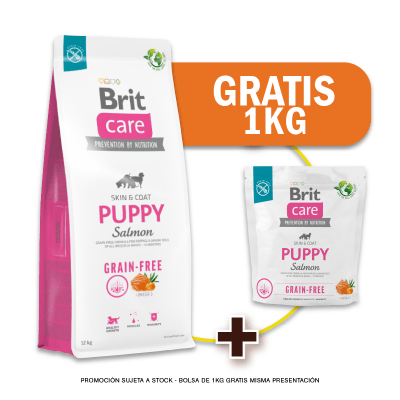 Pack Brit Care Grain - Free Puppy Salmon & Potato 12 Kg + 1 bolsa de 1 Kg