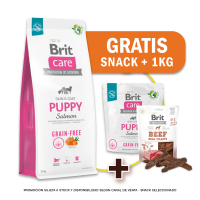Pack Brit Care GF Puppy Salmon & Potato 12 Kg + 1kg GRATIS + Snack