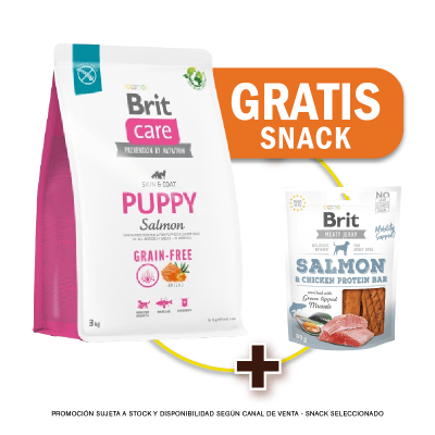 Pack Brit Care GF Puppy salmon & potato 3 Kg + Snack Jerky Gratis
